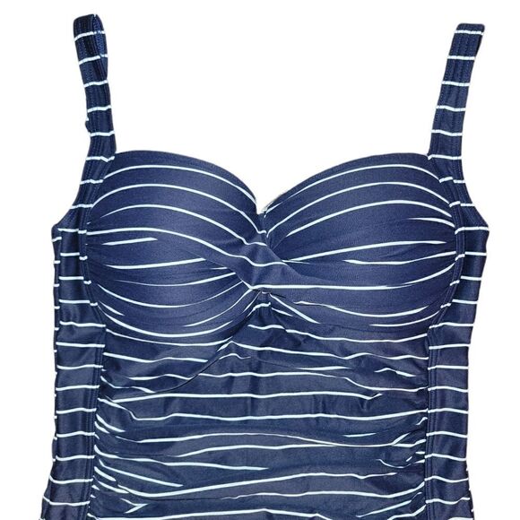 Nip Tuck Capri Stripe Twist Front Multifit One Piece Navy White Swimsuit M - Picture 5 of 12